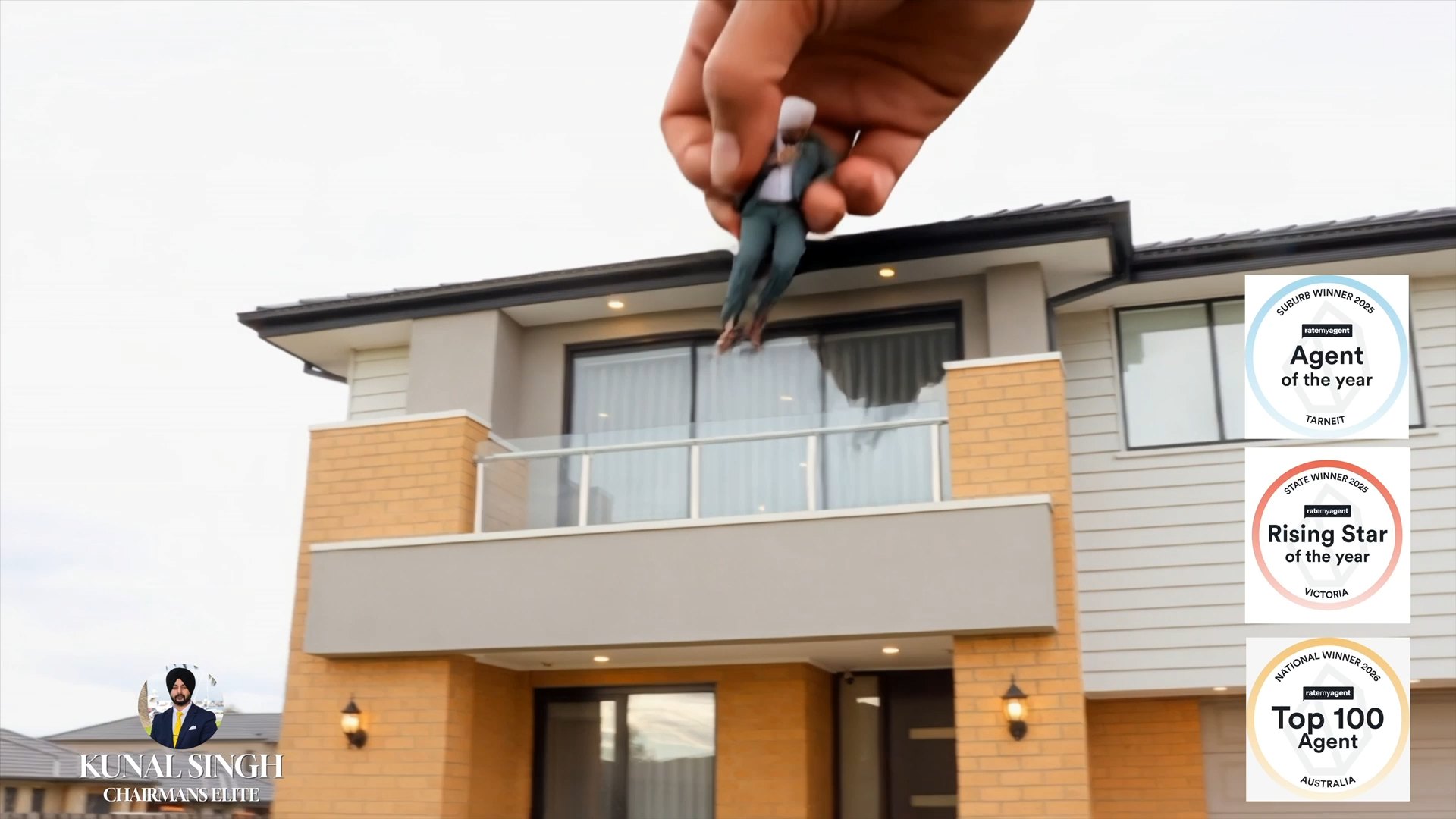 Agent on the balcony of a new two-storey home